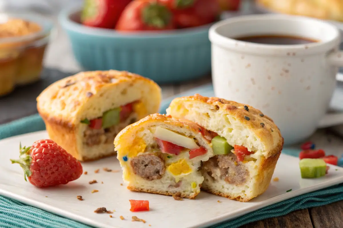 Close up of a sausage egg muffin