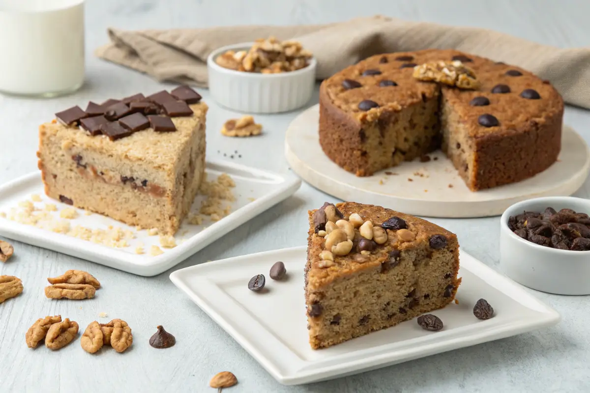 Three variations of oatmeal cake slices