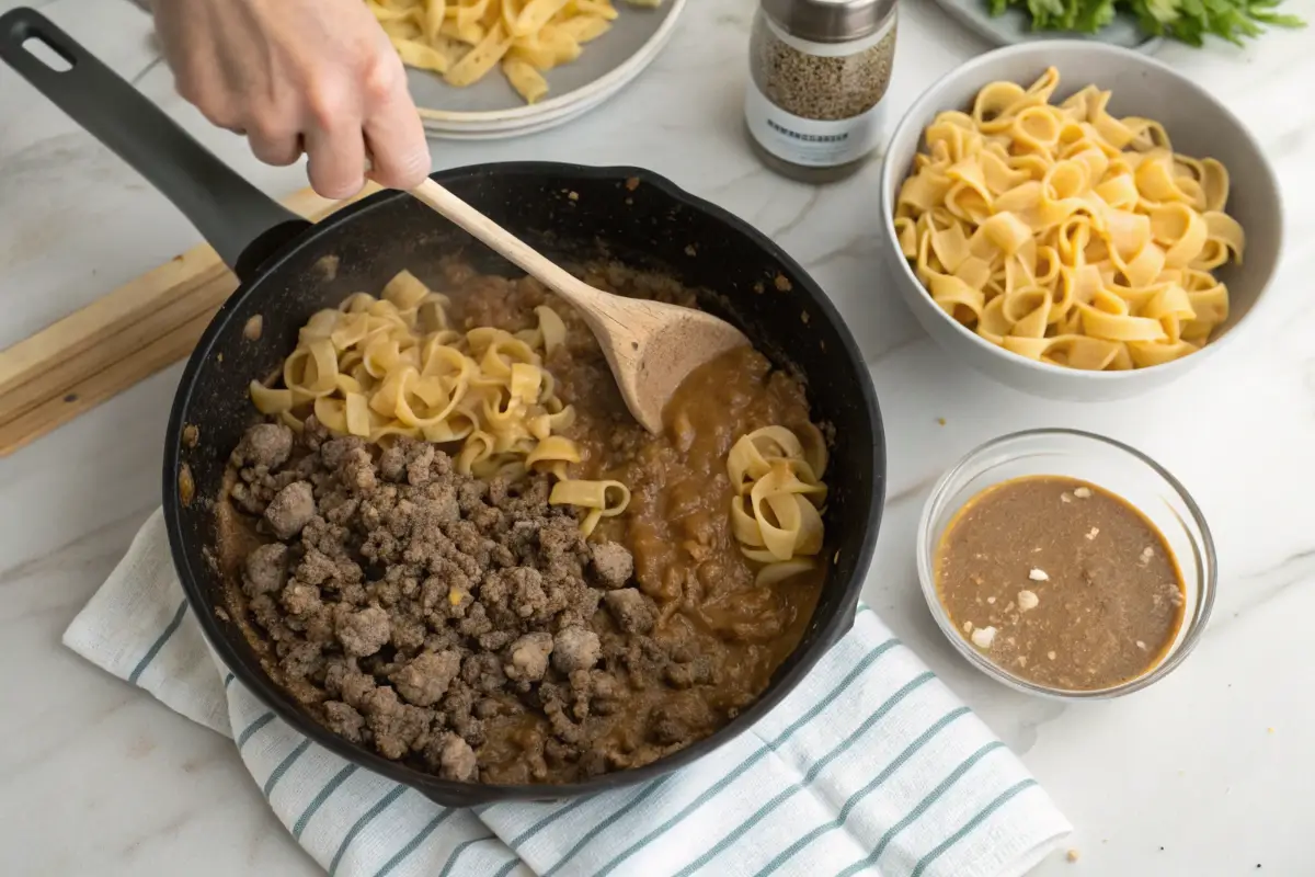 Cooking steps for Hamburger Helper Beef Stroganoff