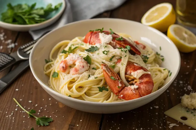 Exquisite Linguine Lobster Pasta with creamy sauce and fresh herbs.