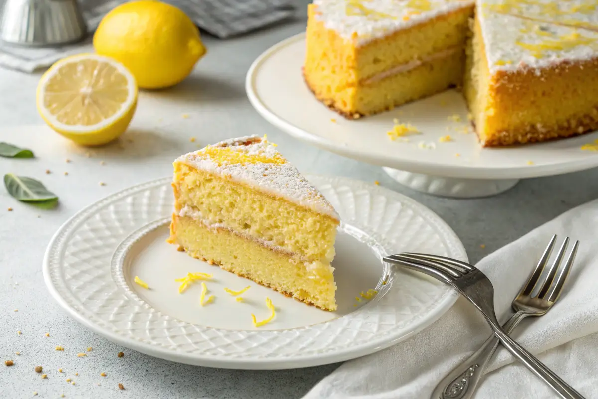  A slice of Amalfi lemon cake on a plate