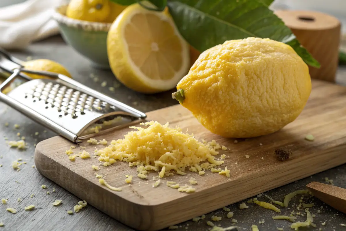 Close-up of an Amalfi lemon being zested
