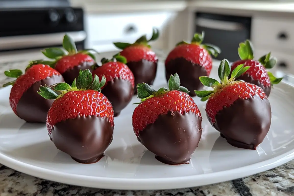 Fresh chocolate-covered strawberries, perfect for Valentine's Day desserts.