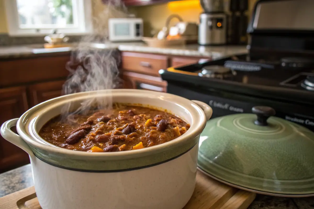 Easy crockpot meals chili, ready to serve.