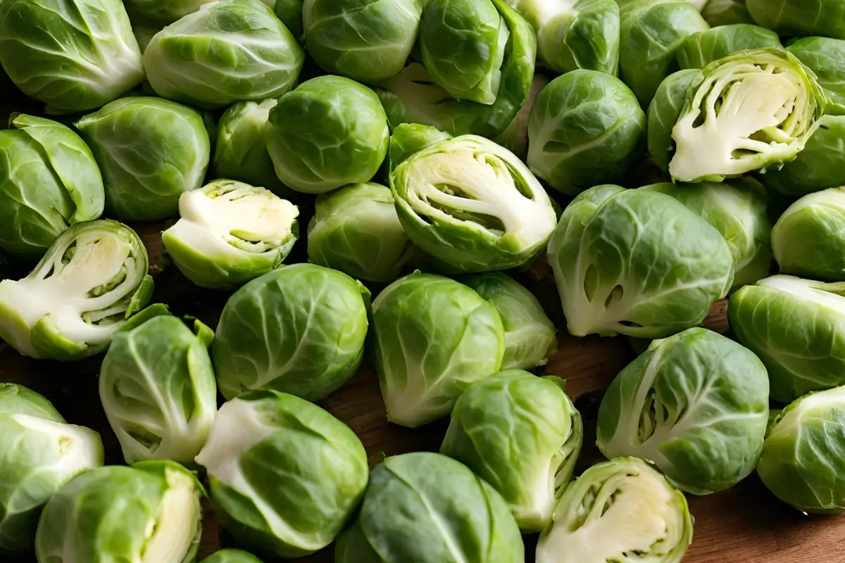 Fresh Brussels sprouts ready for cooking for a Kung Pao Brussels sprouts recipe.