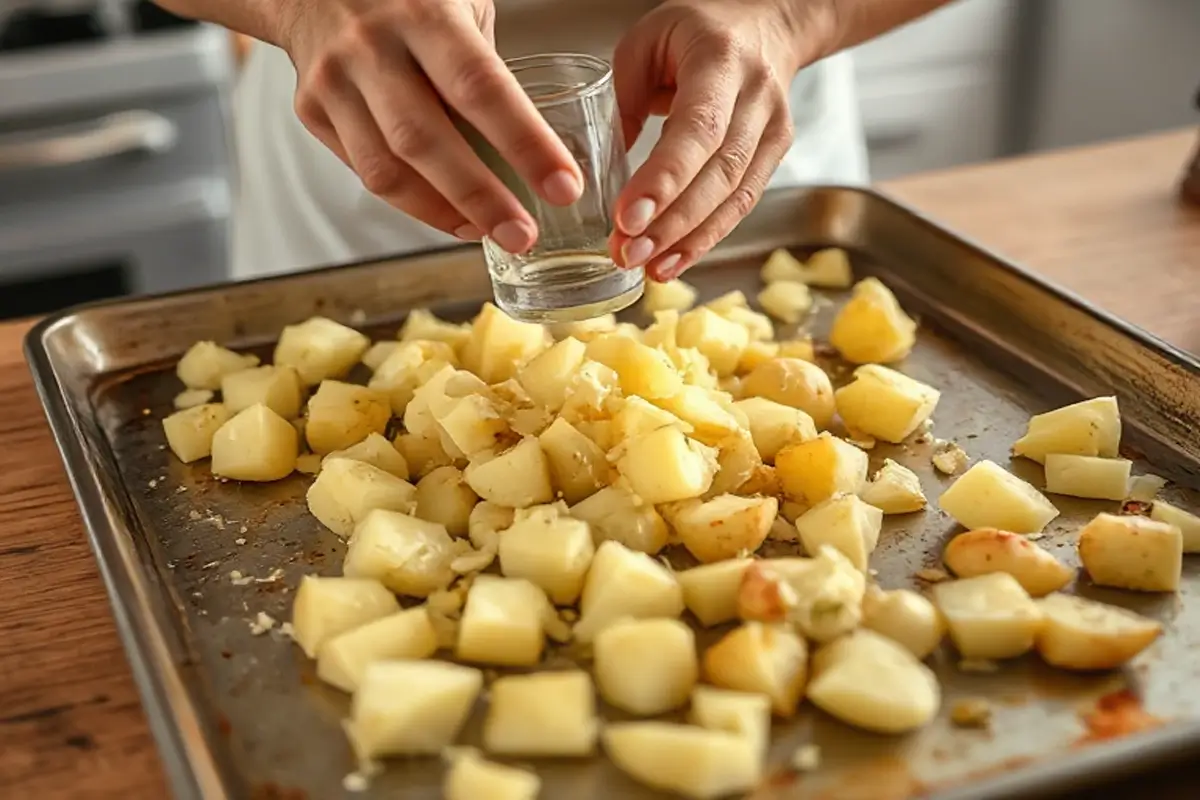 Technique to smash potatoes for the cheesy smashed potatoes recipe.