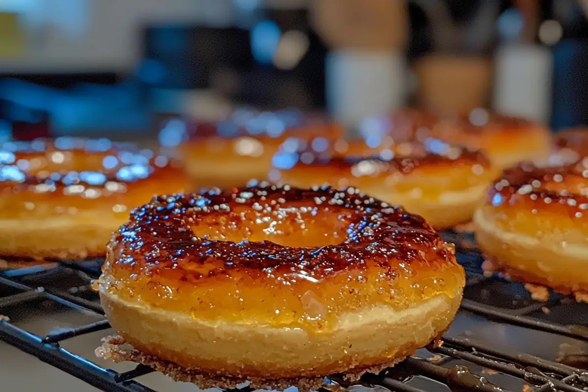 Illustration of common mistakes in creme brulee donut making, such as burnt sugar
