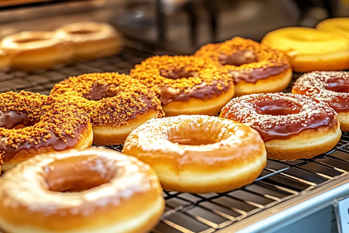 Assortment of creme brulee donut variations with chocolate, coffee, salted caramel, and lemon