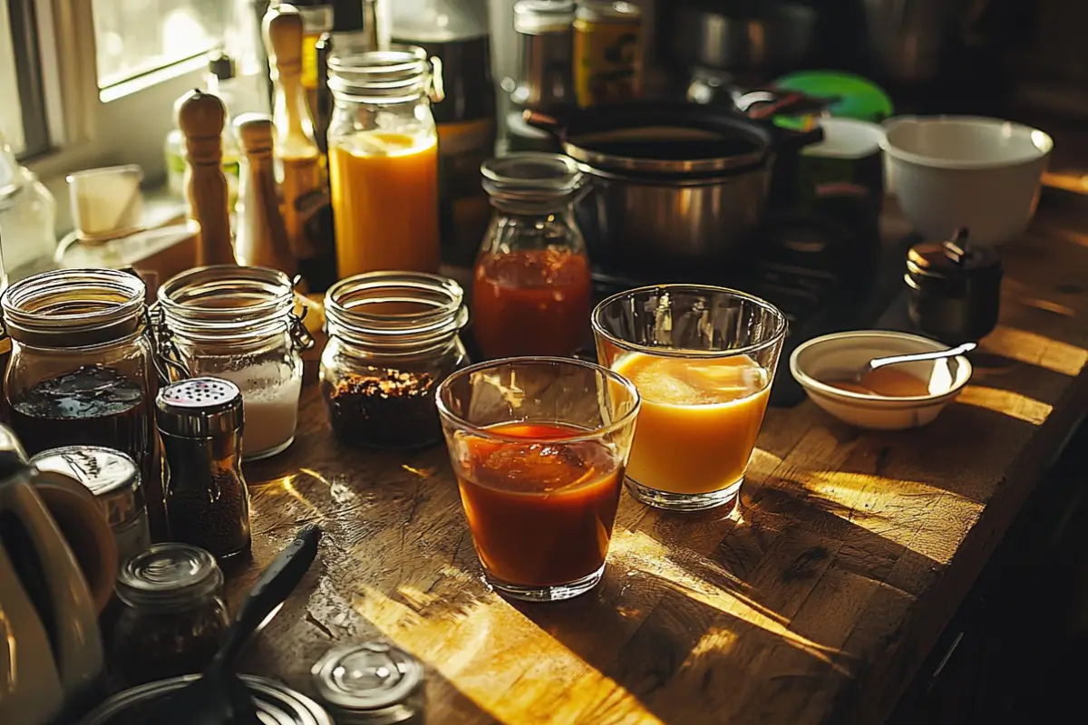 English Breakfast with Sauces and Drinks