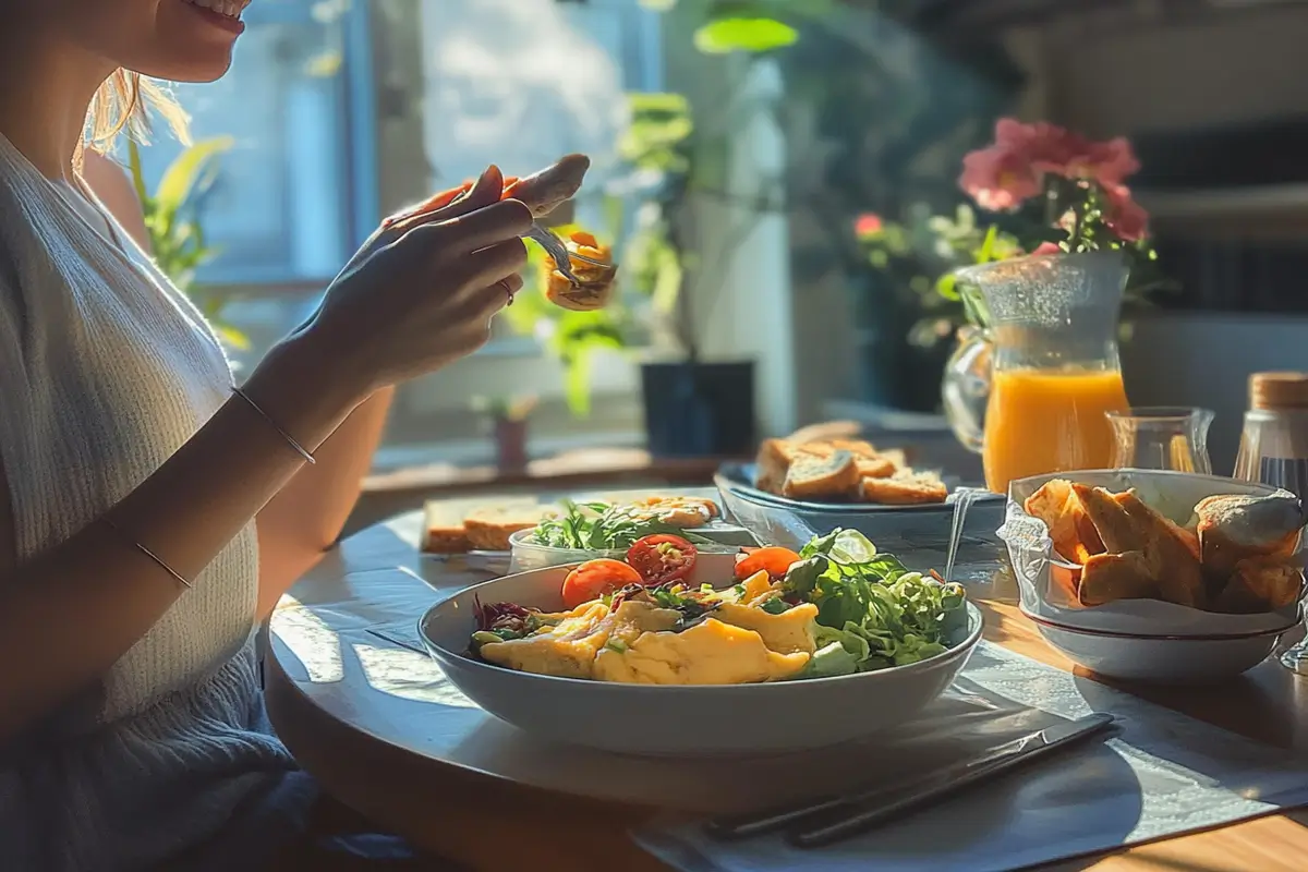Enjoying a healthy and delicious fast food breakfast