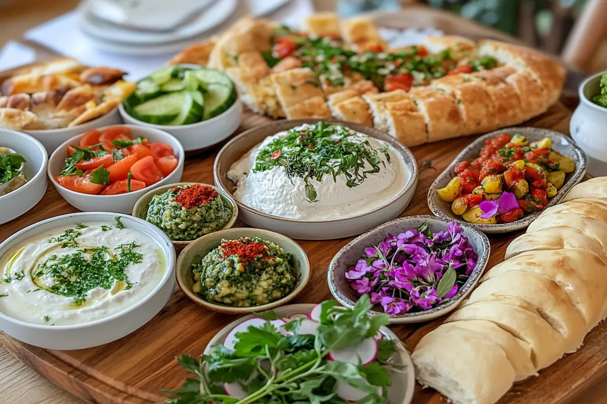 Turkish Breakfast served on a wooden board