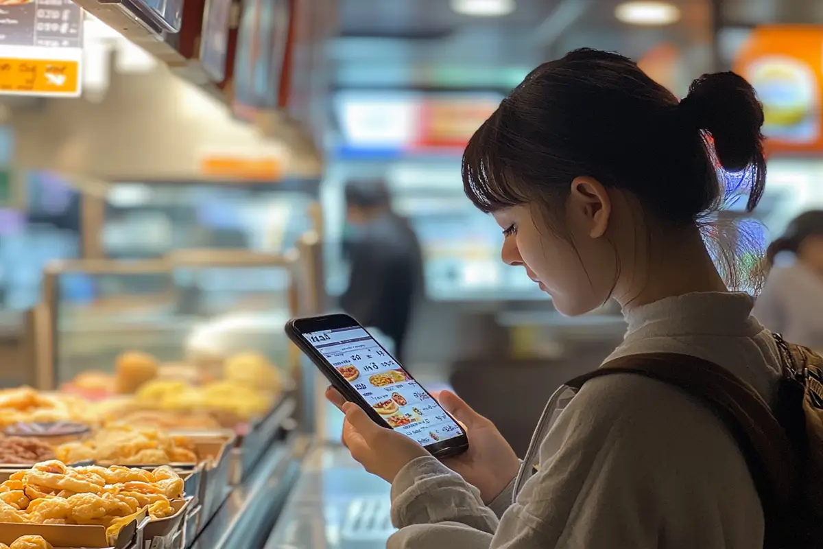 Reading nutrition information for healthy breakfast fast food