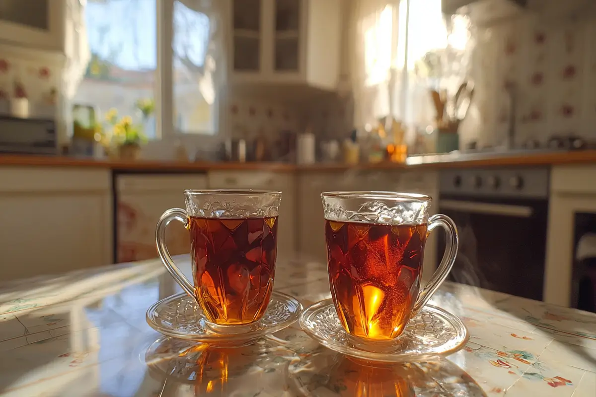 Turkish tea served in traditional tulip glasses