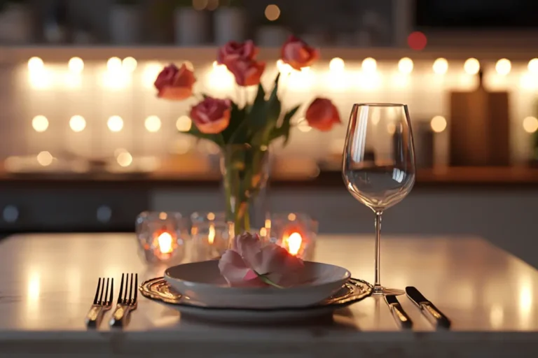 Elegant table setting for a romantic dinner ideas at home.
