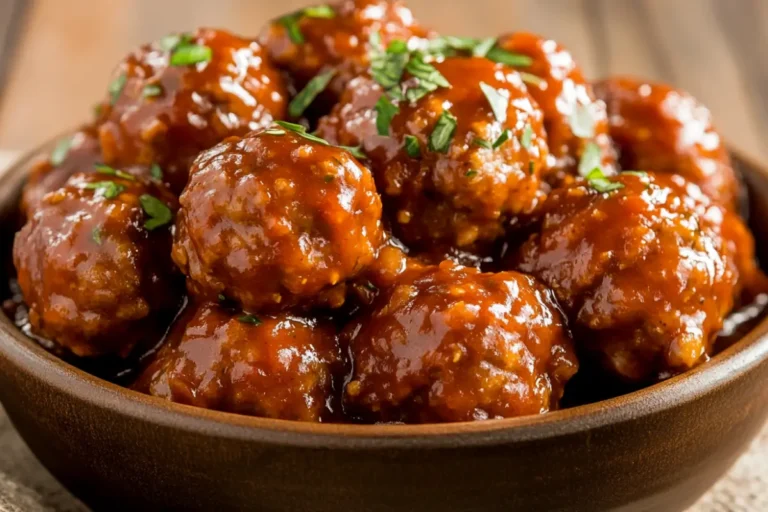 Hearty crockpot frozen meatballs in rich tomato sauce
