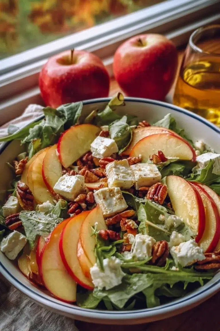 Autumn Harvest Honeycrisp apple salad with feta and seasonal greens