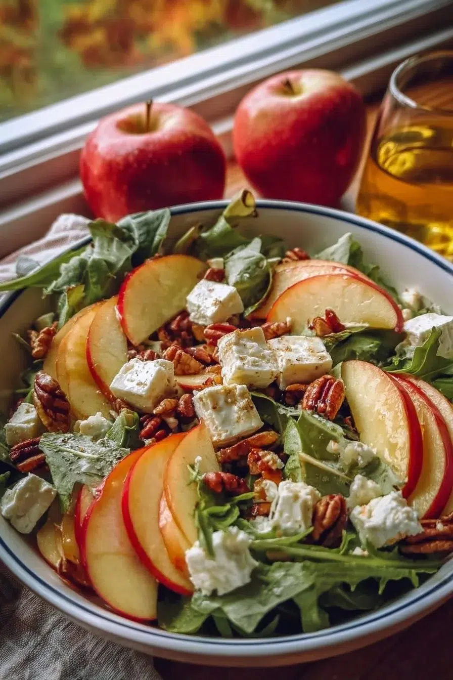 Autumn Harvest Honeycrisp apple salad with feta and seasonal greens
