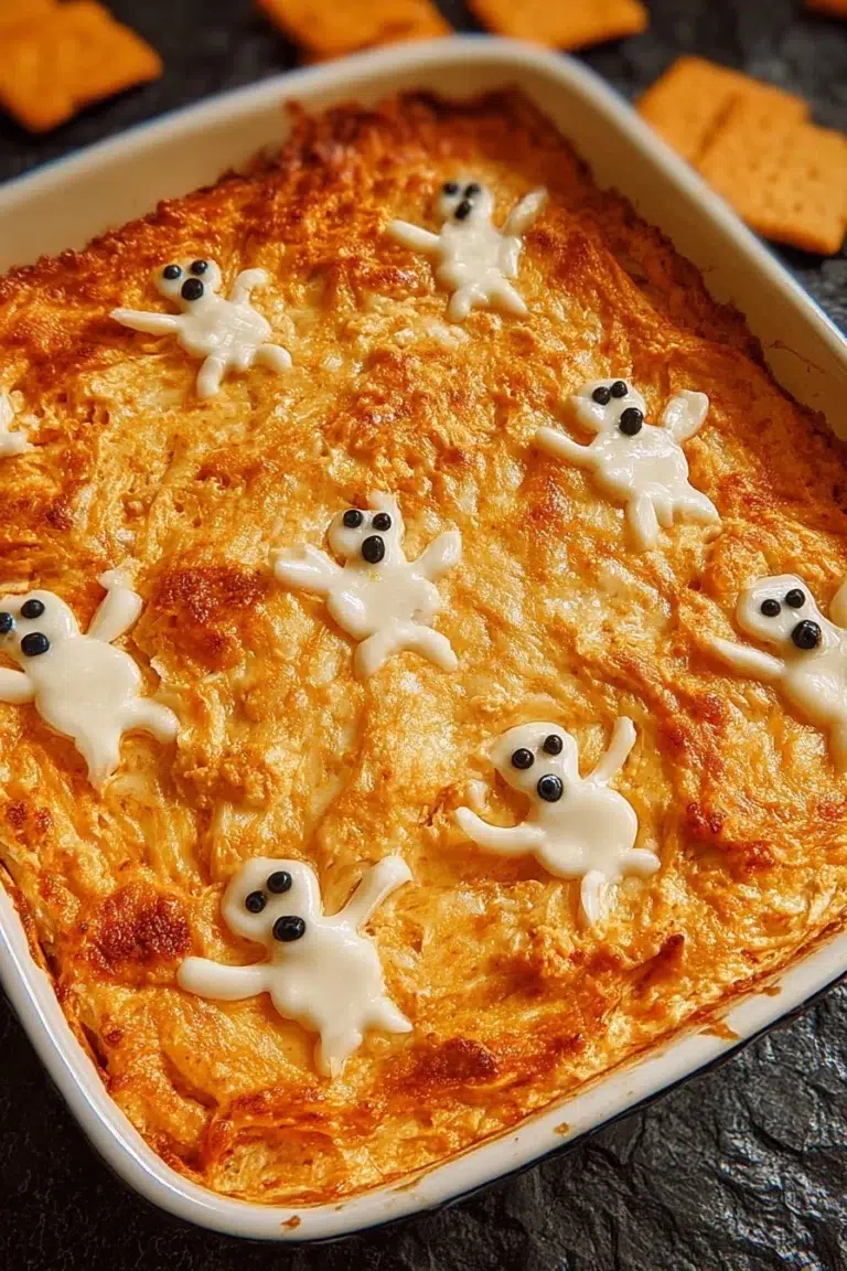 Boo-ffalo Dip served in a bowl with tortilla chips, perfect for parties.