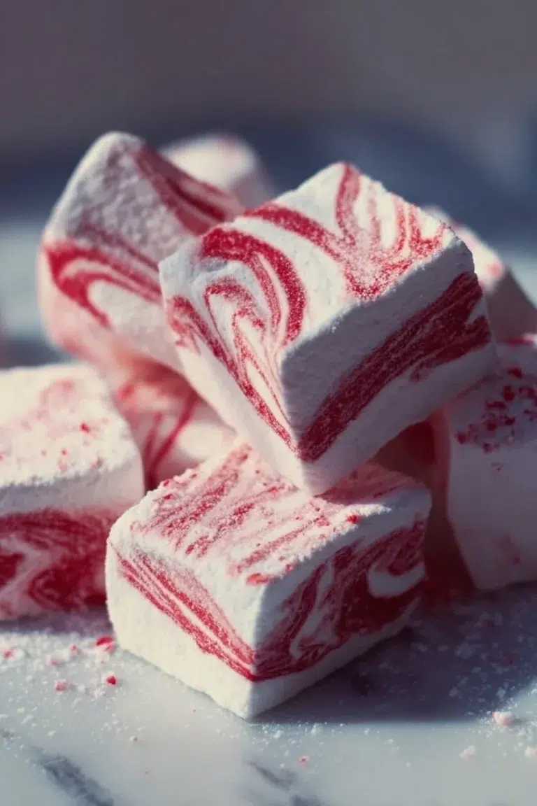 Plate of festive Candy Cane Marshmallows for holiday treats