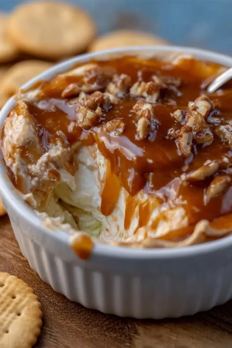 Delicious Caramel Apple Cheesecake Dip served with apple slices