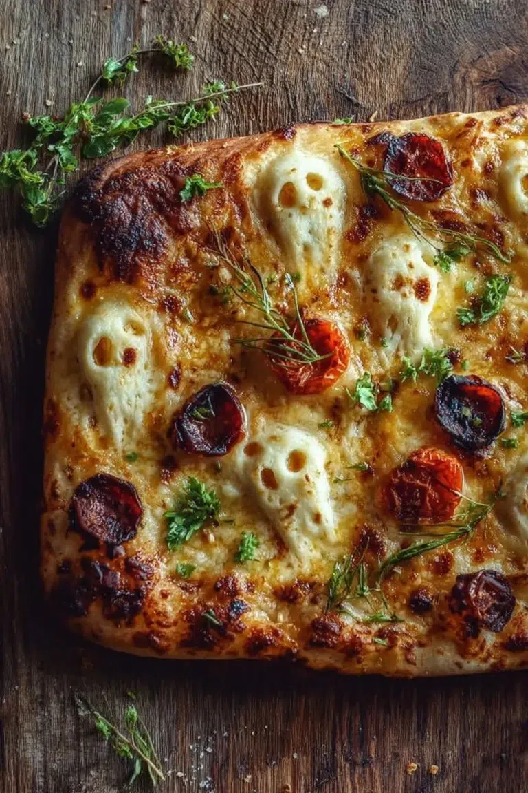 Delicious Cemetery Flatbread Pizza featuring fresh toppings and a crispy crust.