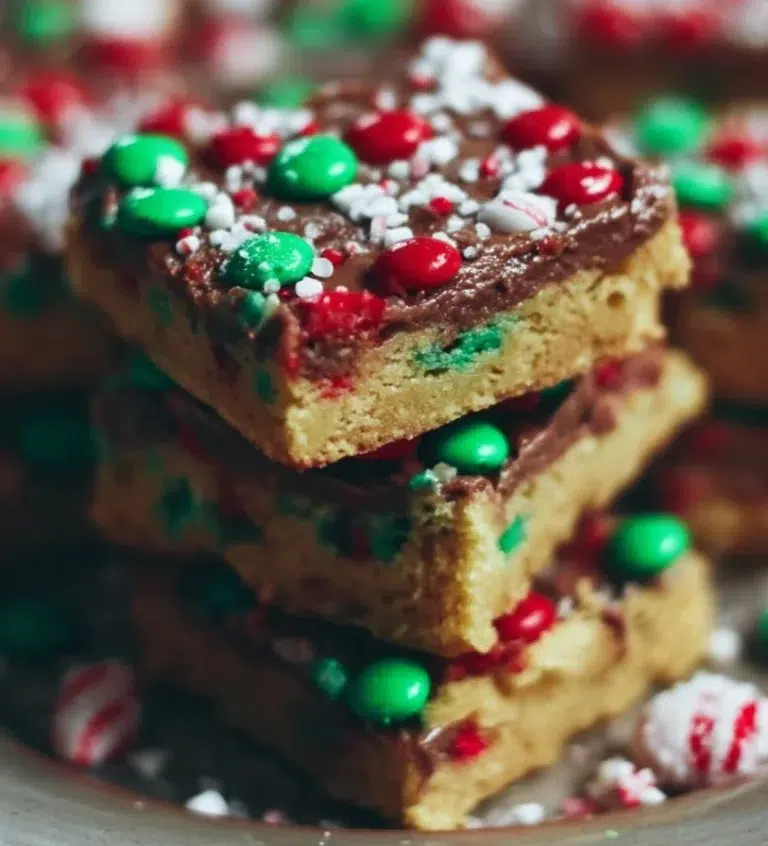 Delicious Christmas cookie bars on a festive plate