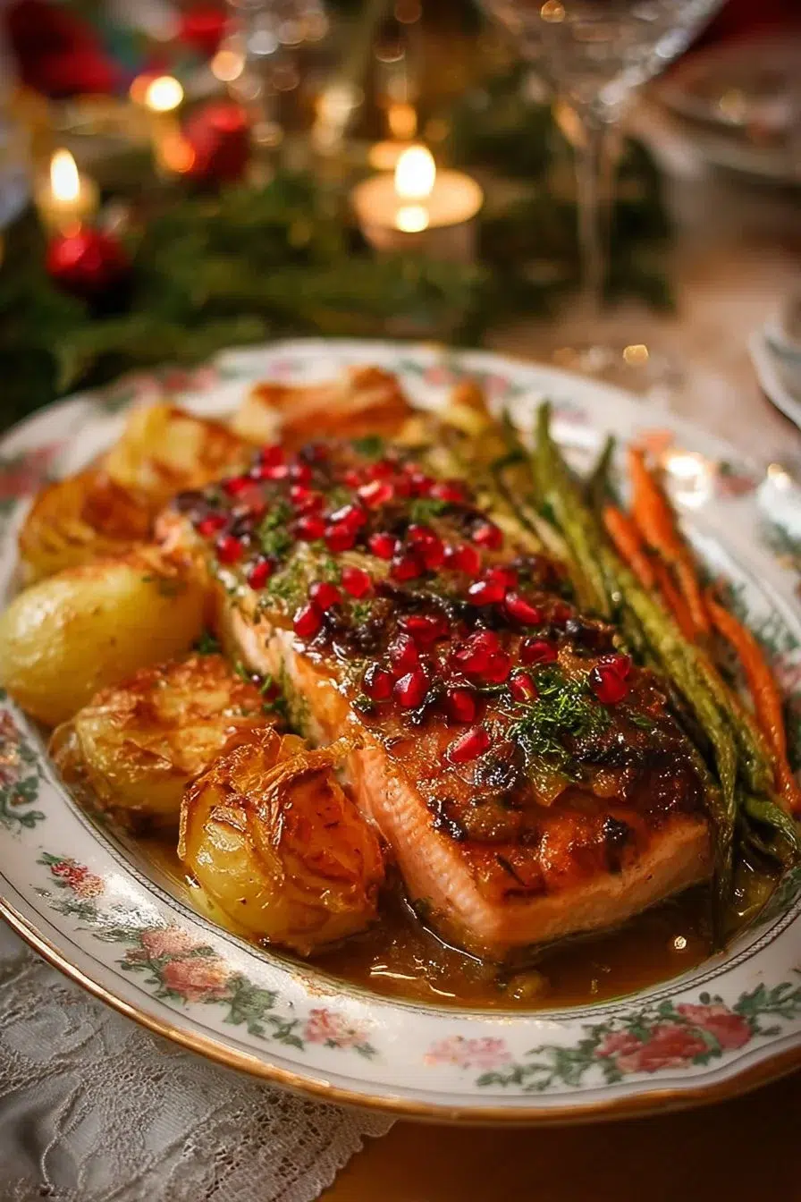Delicious Christmas main dish plated for a festive holiday dinner