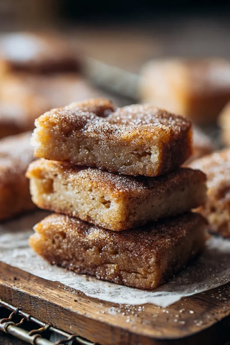 Delicious cinnamon sugar blondies served on a plate with honey drizzle