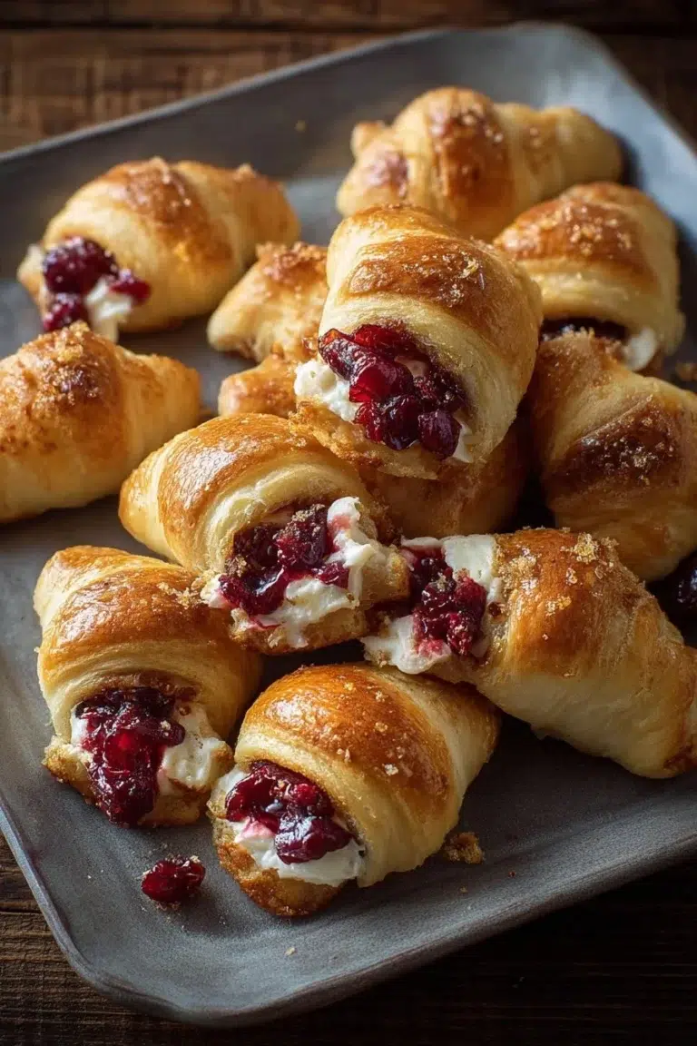 Cranberry Cream Cheese Bites served on a festive platter
