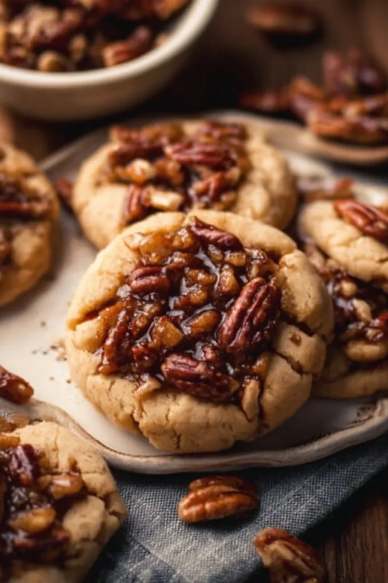 Crumbl pecan pie cookies displayed on a platter, ready to enjoy.