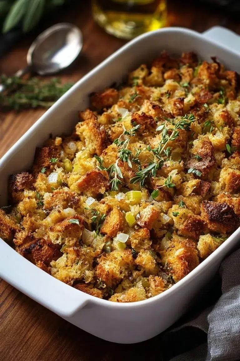 Delicious Grandma’s Thanksgiving stuffing made with herbs and spices.