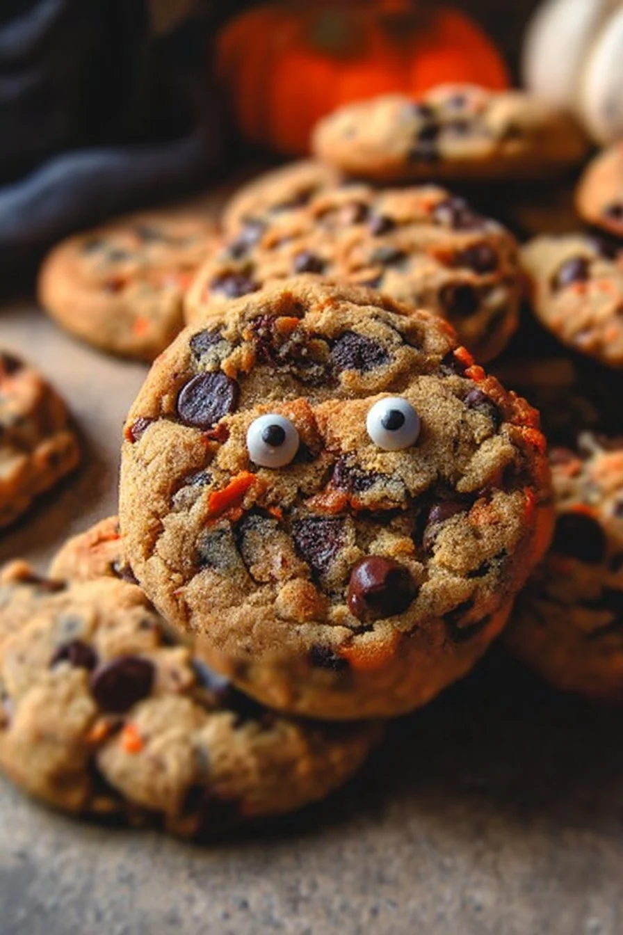 Delicious Halloween chocolate chip cookies decorated for spooky season