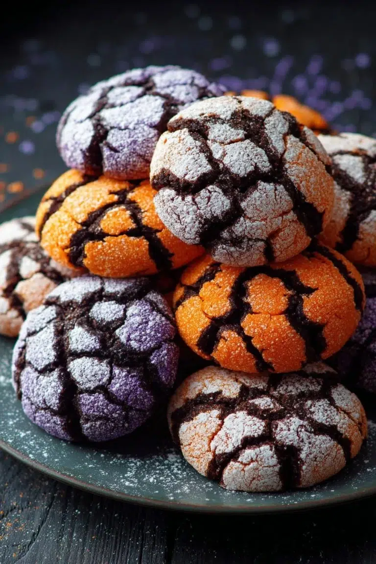Delicious Halloween Crinkle Cookies dusted with powdered sugar.