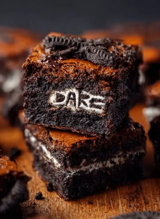 Halloween Oreo brownies topped with festive decorations and Cookies