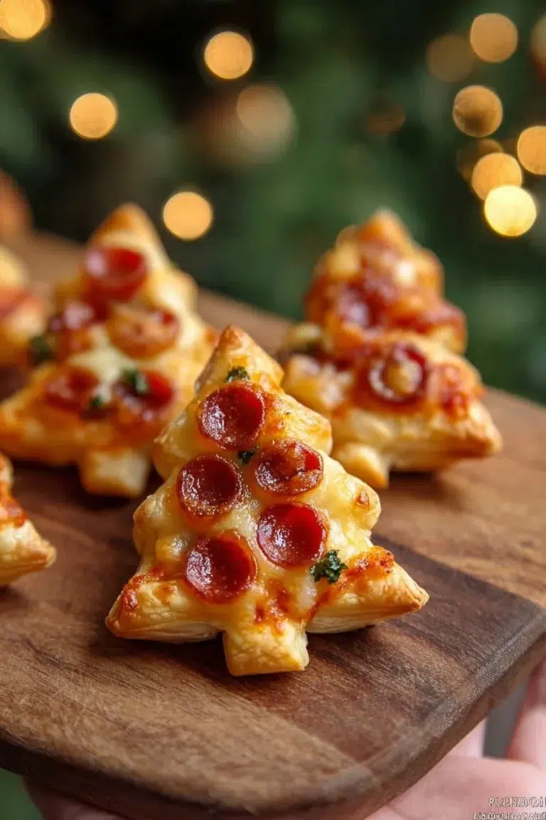 Puff Pastry Christmas Tree Pizza Bites ready to serve at a holiday party