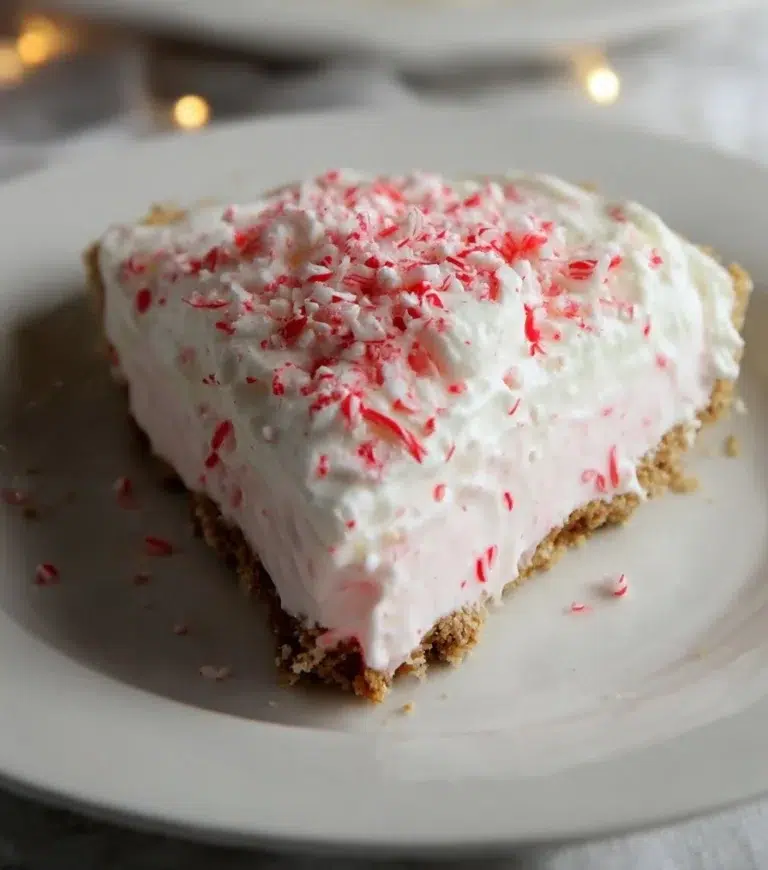 Quick Christmas Peppermint Pie topped with whipped cream and chocolate shavings