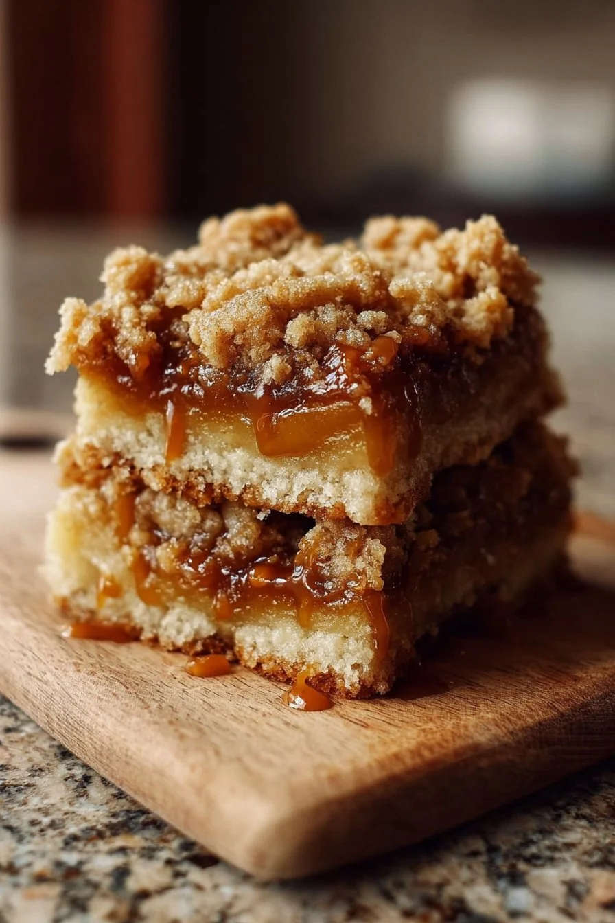 Delicious Salted Caramel Apple Crumble Bars with a golden crust and rich filling