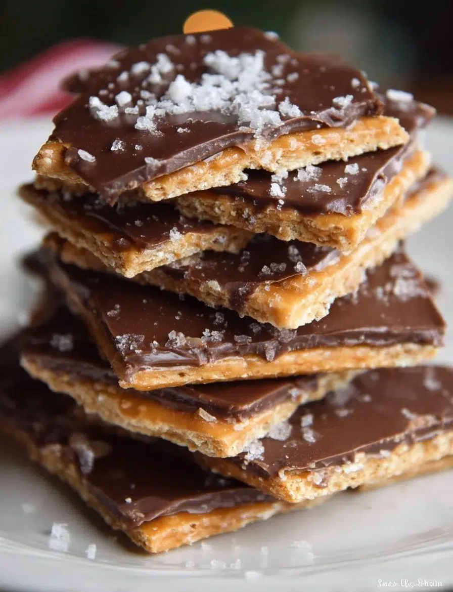 Delicious Saltine Cracker Candy topped with chocolate and nuts