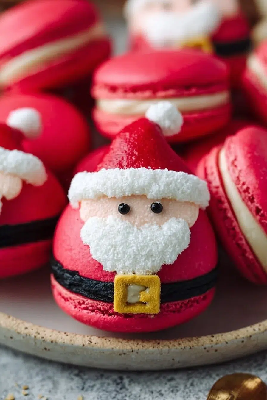 Festively decorated Santa Claus macarons for Christmas treats