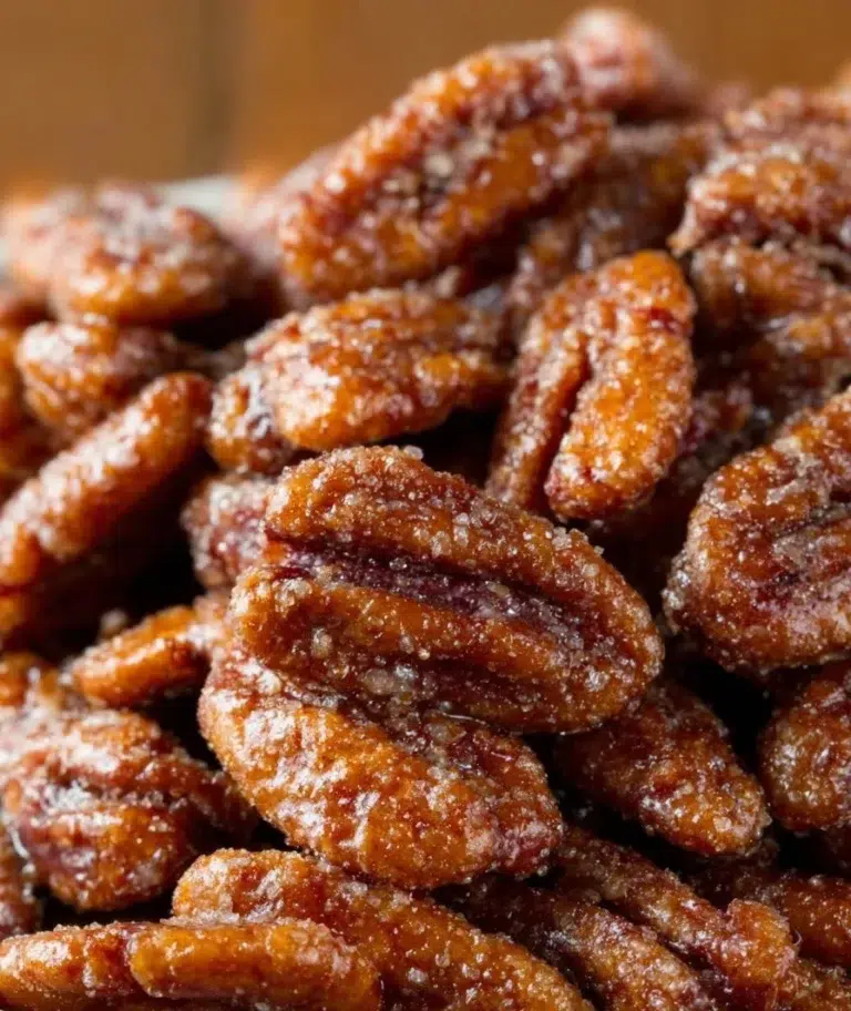 Slow Cooker Candied Cinnamon Pecans in a bowl, a delightful sweet treat.