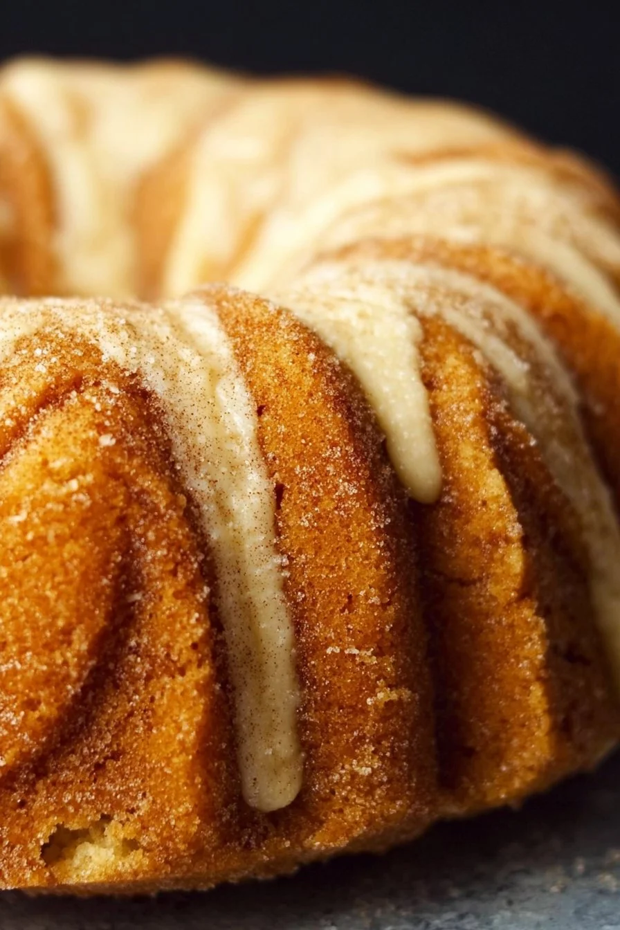 Delicious Snickerdoodle Bundt Cake with cinnamon-sugar topping, served on a plate.