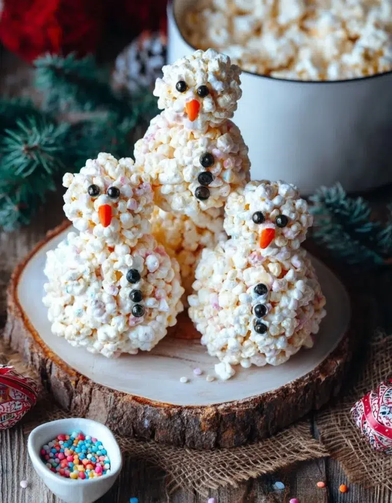Playful snowman poop treat made with corn pops and white chocolate