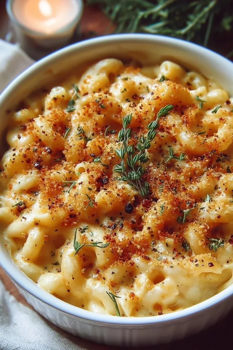 Creamy Thanksgiving Mac and Cheese served in a festive dish.