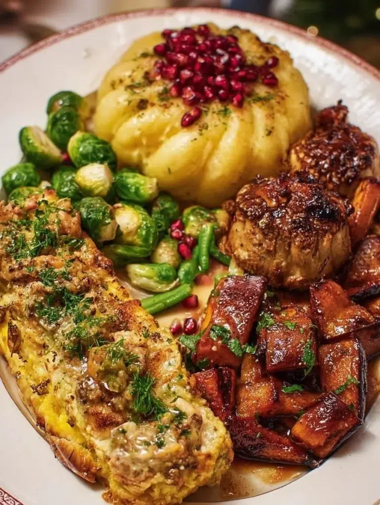 A colorful spread of vegetarian mains for a festive Christmas dinner.