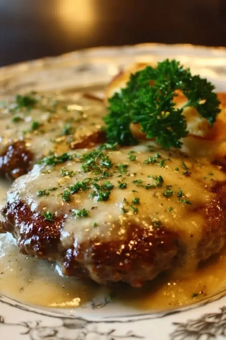 Delicious Amish Hamburger Steak Bake served with fresh vegetables