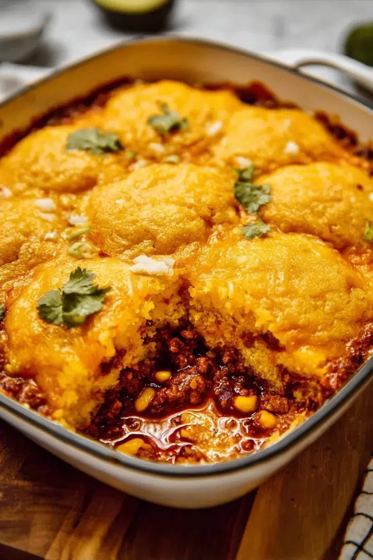 Delicious chili cornbread casserole baked to perfection