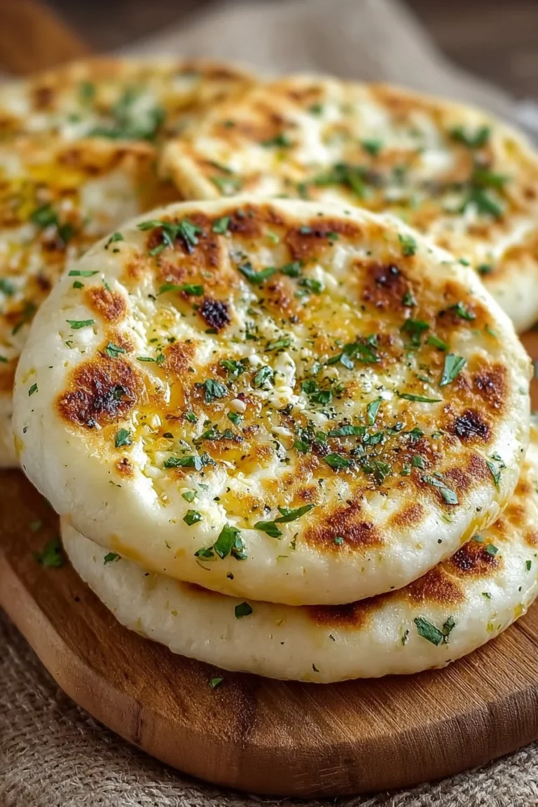 Homemade cottage cheese flatbread served with fresh herbs and vegetables