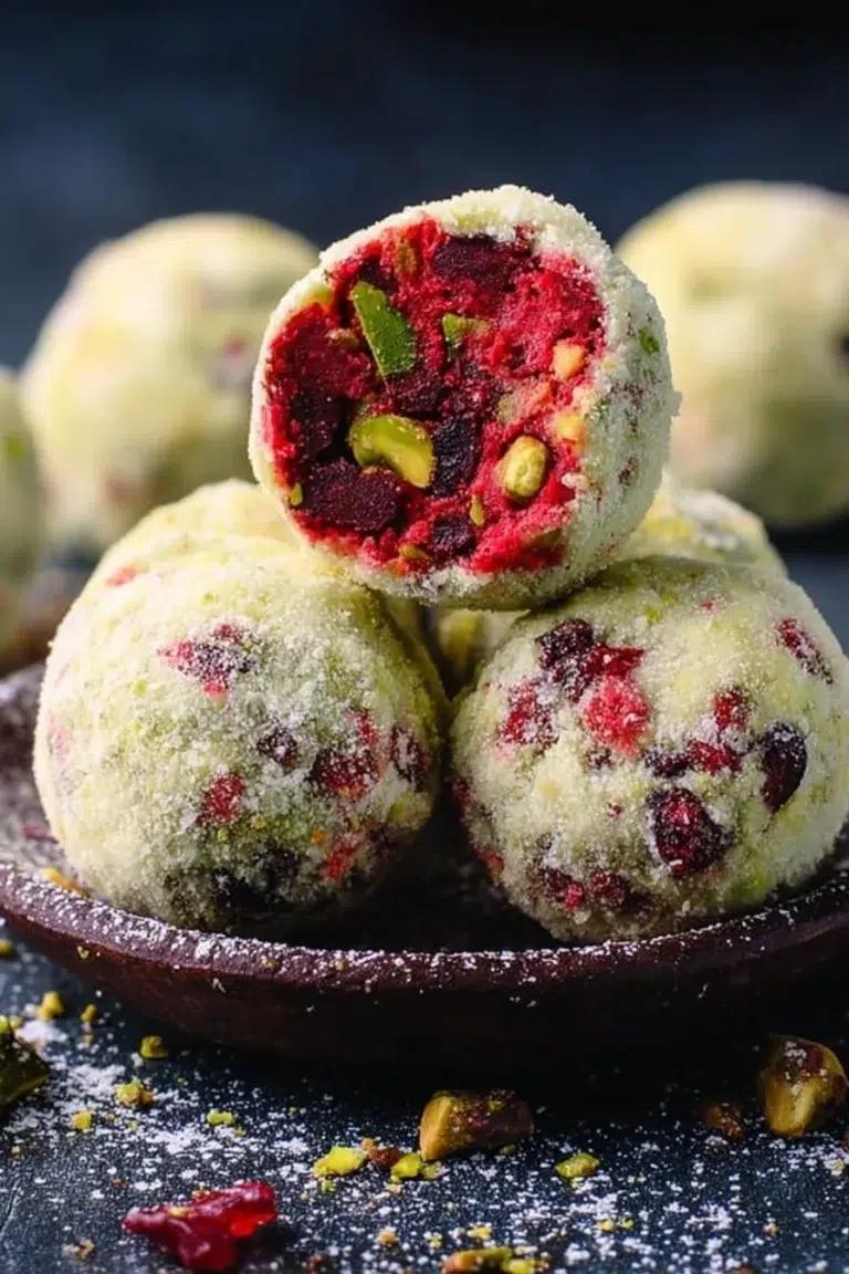 Delicious Cranberry Pistachio Truffles with nuts and dried cranberries