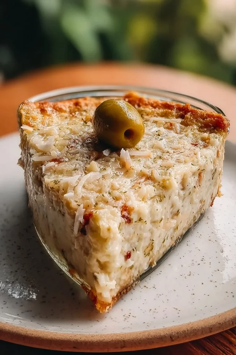 Delicious crustless coconut pie slice topped with coconut flakes