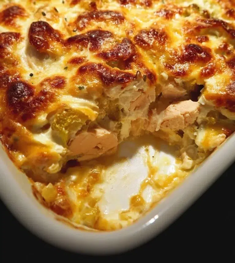 Easy low carb chicken casserole topped with cheese and vegetables